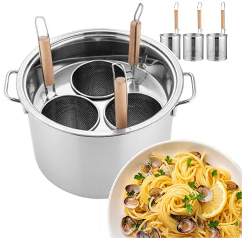 Set di pentole per pasta commerciali | Set di pentole multiuso in acciaio inox da 3/4 con cestello scolapasta | Pentola da cucina per hot pot | Puoi cucinare cibi diversi contemporaneamente, 3 fori