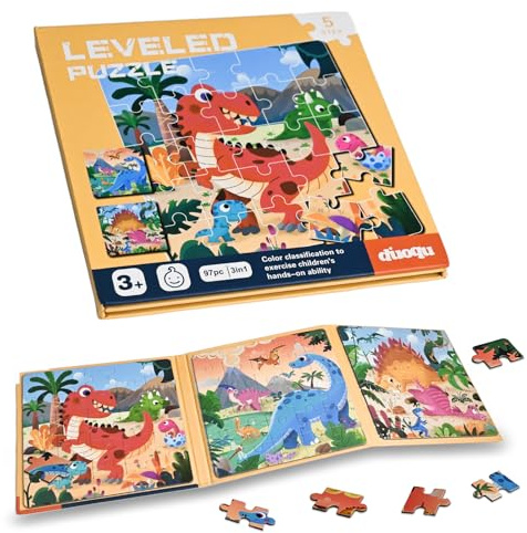 DRERIO Magnetische Puzzles Dinosaurier Educational Travel Toys, 25-30-42 Stück Learning Magnet Puzzles 3 Motives Puzzle Bücher, 3-7 Jahre alt Travel Games für Road Trip, Kinder Geschenke