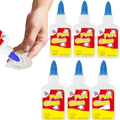 6 Pack 40ml PVA Craft Glue for Kids - Non-Toxic, Washable White Glue for Paper, Card, Fabric & Photos | Strong, Safe School & Home Art Adhesive