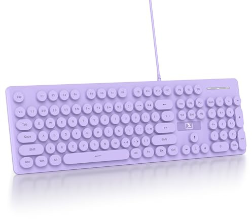 SbocKeeb PC-upplyst tangentbord, LED-bakgrundsbelyst membrantangentbord med söta runda knappar, 104 knappar full storlek USB-tangentbord för PC/Win/Mac/Laptop American QWERTY (Purple)