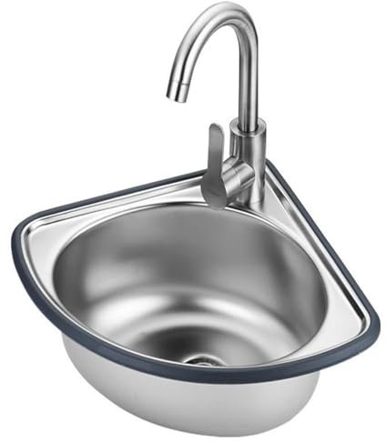 Edelstahl Spüle 1 Becken,Wandmontage Eckwaschbecken mit Abtropffläche, Wasserhahn & Kantenschutz,Für Küche, Gewerbe, Garage, Garten,Innen,Außen