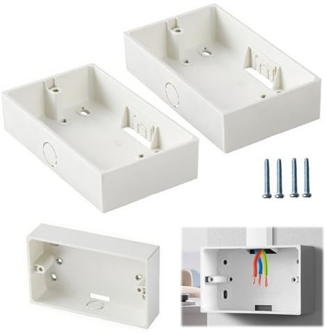 2 Gang Surface Mount Back Box Pattress 2Pcs, Pattress Box, 146 x 86 x 35mm Durable Electrical & Network Faceplate Mounting Solution (146 2Gang White)