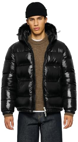 Burocs Glossy Puffer Jacket - Black - Oversized Herrenjacke - verstellbare Kapuze - glänzendes Material - Innentasche, Größe:L, Farbe:Black