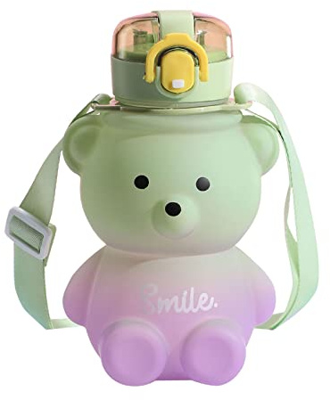 Geavonyg Cutto Acqua Paglia Orso Carino Tazza d'Acqua Estiva Cannuccia in Plastica da Bere per Bambini Bottiglia capacità Sigillata