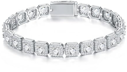 WAHZAUS Moissanit-Armbänder für Herren, 18 Karat Weißgold vergoldet, 925er Sterlingsilber, Herren-Tennisarmband, D-Farbe, VVS1, Herren-Armband, Schmuckzubehör, 20 cm, 20cm / 7.87 in, Silber, Moissanit