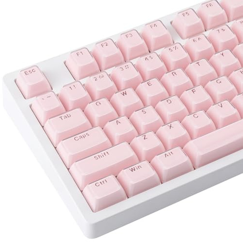 Hyekic PBT Keycaps, Crystal Jelly Pink Keycap 136 Keys Translucent Shine Through Custom Dye-Sublimation OEM Profile Keycaps for Cherry Gateron MX Switches Mechanical Keyboards