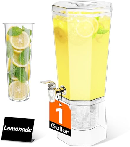 Lifewit 4L Distributeur de Boisson avec Robinet, Jarre Cocktail Avec Filtre en Plastique, Lot de 1 Fontaine Cocktail Glacées pour Jus, Limonade, Soda et Thé