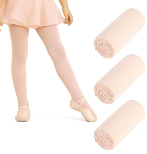 Xiansini 3Pairs Girls Ballet Tights, Ultra Soft 80 Denier Opaque Skin Colour Tights Kids Age 3-12, Footed Children's Ballet Tights for Dance School Everyday