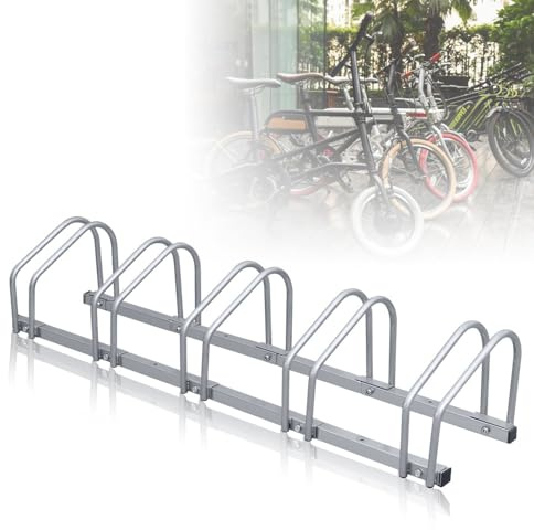 Cykelställ golv för 5 cyklar, 30 cm hjulavstånd 35–55 mm däckbredd rostfritt stål självlåsande skruvar golv eller väggmontering flera stativ cykelhållare ställstativ