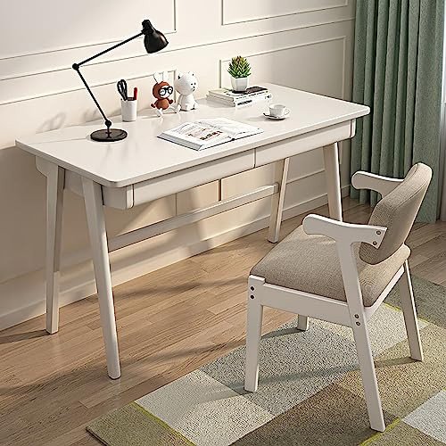 Escritorio moderno con dos cajones, escritorio para computadora de oficina en casa para laptop, estudio y estación de trabajo