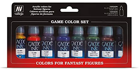 Vallejo Game Color Acrylic Paint Set, 8 Transparent Inks in 18 ml Bottles with Droppers for Shading Effects and Washes for Fantasy and Wargames