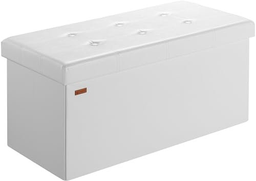 Casaria® Sitzbank mit Stauraum Faltbar Weiß 80x40x40cm Gepolstert Deckel Kunstleder Schlafzimmer Wohnzimmer Flur Sitztruhe Truhenbank Polsterbank