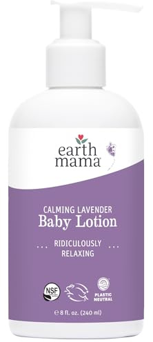 Earth Mama Calming Lavender Baby Lotion for Dry Skin, Calendula Cream for Newborn Skin Care, Children's Moisturizer with Aloe Juice, Rooibos, & Shea Butter, Lavender Lotion, 8 Fl Oz