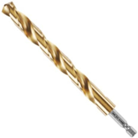 BOSCH TI2159IM 1-Piece 1/2 In. x 6 In. Titanium Nitride Coated Metal Drill Bit Impact Tough with Impact-Rated Hex Shank for Applications in Heavy-Gauge Carbon Steels, Light Gauge Metal, Hardwood