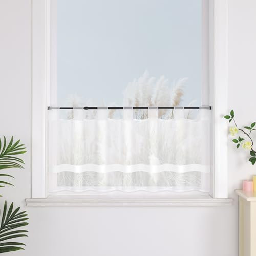 Yujiao Mao 1er Pack Voile Schlaufen Scheibengardine mit Satinband in der Mitte Raffrollos, Weiß, H/B 45x120cm