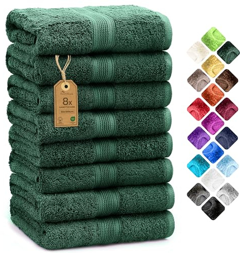 NatureMark 8 Handtücher Set - 100% Baumwolle - Saugfähige und langlebige Handtücher, Größe 50×100 cm, Dunkelgrün