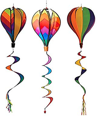 Syhonic 3Pcs Rainbow Windsock Hot Air Balloons Wind Spinner - Outdoor Whirligig Toy Garden Lwan Yard Home Decoration Ornament - Colorful Kinetic Hanging Decoration