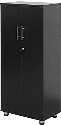 MMT Furniture Designs Armadietto da ufficio in legno nero, armadio con chiusura a 2 ante e 2 ripiani interni