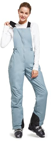 baleaf Women's Skiing Pants Insulated Ski Bib Waterproof Snow Overalls Windproof Snowboarding Pant Grey Size XL
