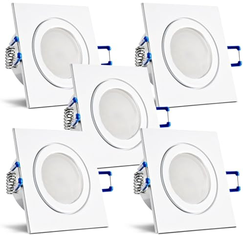 trendlights24 Mare LED Decken Einbaustrahler IP44 flach dimmbar 5W 5er Set | Weiß, eckig, ultra flach, Einbautiefe 35 mm, 230V, LED Spots, Neutralweiß, 4000k, austauschbar, Feuchtraum, Bad, außen