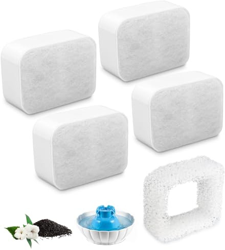 Trinkbrunnen Filter, Fydun 1 Stücke Schaumfilter+4 Stücke Premium Baumwolle | Karbonfilter für Trinkbrunnen Haustier, Aktivkohlefilter Sauberes Katze und Hunde Brunnen Oasis Aura Wasserspender