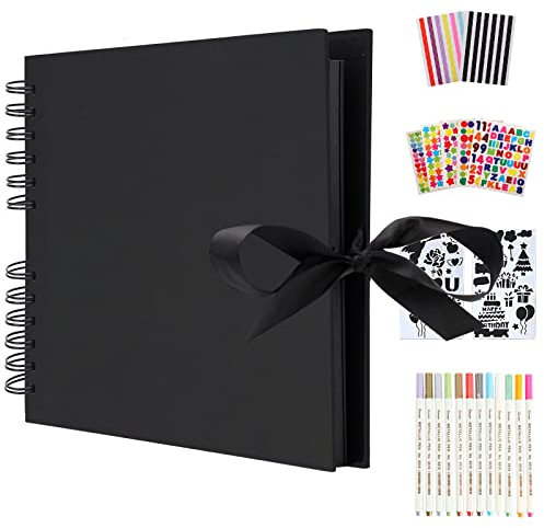 AIOR Fotoalbum zum Selbstgestalten Scrapbook, DIY Spiralalbum 80 Seiten Fotoalben zum Einkleben Fotobuch, Gästebuch für Jubiläumsgeburtstagsfreunde Kindergeschenk (Schwarz)
