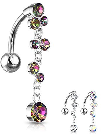 Treuheld® | Bauchnabelpiercing-Spange mit Kristall-Kette | 3 Farben