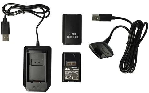 vhbw kit Play&Charge compatibile con Microsoft Xbox 360 Controller - 1x caricabatterie, 1x cavo di alimentazione, 2x batteria, nero