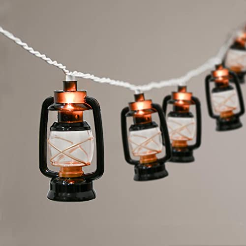 8.5Ft Black Mini Kerosene String Lights, Vintage Fairy Decorative Lights with 10 Mini Black Kerosene Lights, Connectable Outdoor Lantern Christmas Light for Bedroom Camping Wedding Garden Holiday