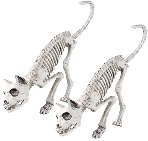 Cat Halloween Skeleton (2 Pack) - 14 Long - Weather Resistant Yard Decorations w Bendable Tails and Movable Jaws - Great Graveyard Prop for Party Decor and Indoor/Outdoor Use