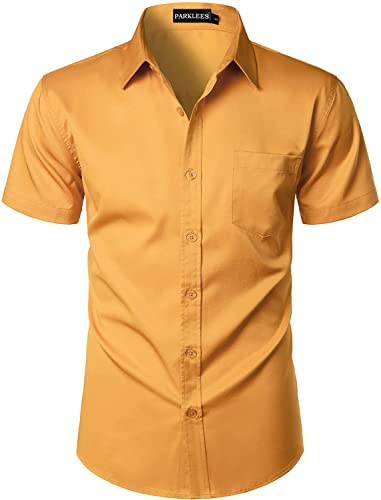 PARKLEES Chemise boutonnée à manches courtes et poche pour homme, coupe ajustée, style décontracté, urbain, élégant