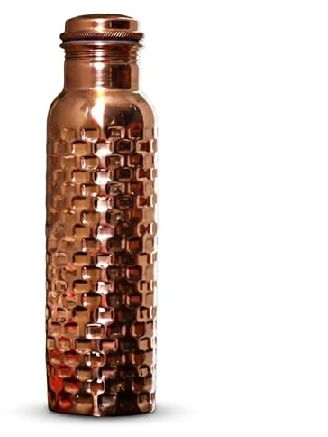 Craft Trade Copper Water Bottle Pure Copper Bottle with Lid and Carry Bag Leak Proof BPA Free Brick Drinking Bottle for Sport Fitness and Yoga - 1 Litre Natural