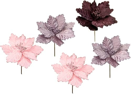 Flair Flower Flor de Navidad de Terciopelo, Corona de Adviento, árbol de Navidad, decoración de floristería, Ramos de Flores, arreglos Florales, Plata, Crema, Rojo Oscuro, Rosa Viejo, Rosa, 21 x 18 x