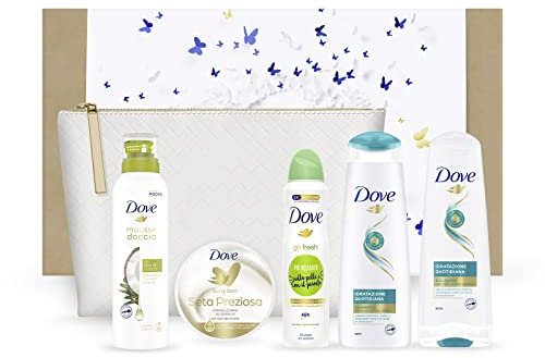 Dove, Set Daily Routine, enthält Shampoo und Pflegespülung für den Alltag, Duschmousse mit Kokosöl, Körpercreme aus hochwertiger Seide, Antitranspirant für Gurken und grünem Tee, Geschenkidee für