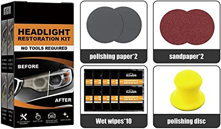1 Set Kit De Restauration De Phares Restowipes,Lingettes Nettoyantes Pour Phares,Kit De Réparation De Phares Avec Disques De Ponçage Outils De Restauration Des Phares De Voitures Et De Motos (1)