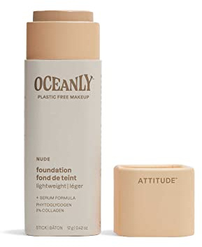 ATTITUDE Oceanly Fond de Teint, EWG Verified, Phytoglycogène Hydratant, Ingrédients d'Origine Naturelle, Perfecteur de Teint Végane, Nude, 12 g