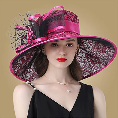 Derby-Hut mit breiter Krempe, für Frauen, Kirche, große Krempe, Feder, Damen, Hochzeit, Teeparty, Hüte