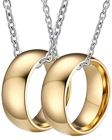 BCughia Partner Ketten Personalisiert, Partner Ketten Gold Kette Personalisiert 8mm Goldring, Schlichte Kuppel Halskette Geburtstags Geschenke für Paar
