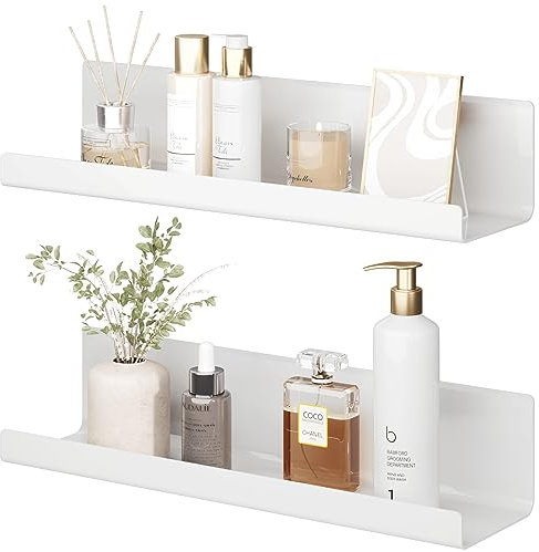 LOFTPLUS Wandregal Ohne Bohren Schweberegal - 2er Set Weiß Acryl Regal Wand für Bücher and Fotos, Home Decoration Wall Shelf für Küche, Bad, Büro, Wohnzimmer(32x10x8cm)