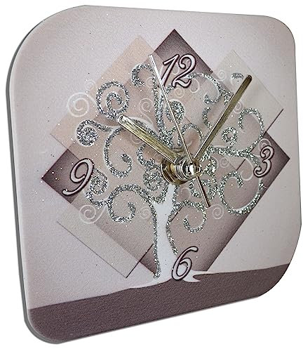 oggettando, Orologio da tavolo in ecopelle bianca stampa ALBERO DELLA VITA ROMBO in scatola da regalo. Bomboniere, anniversari. Regali utili, Originali ed Economici (16x16)