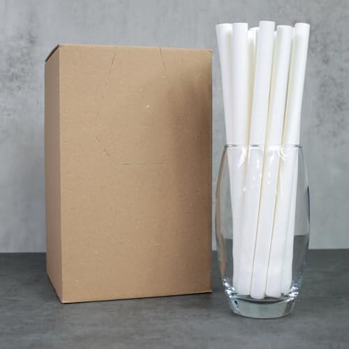 White Paper Straws (12mm x 230mm) - Pack Size 125 - FSC Certified/Food Safe/PFAS Free/Biodegradable/Eco-Friendly/Durable/Suitable for Smoothies, Milkshakes, Bubble Tea