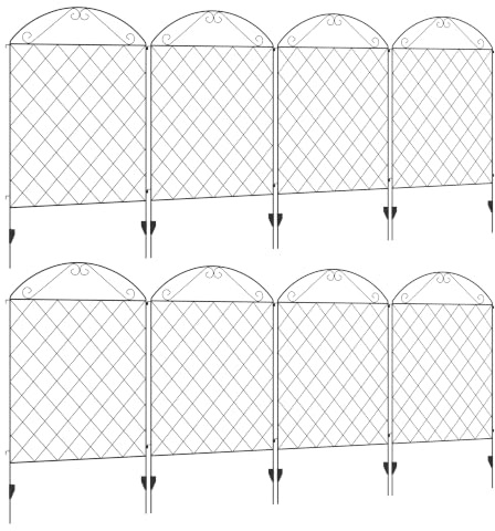 Outsunny Decorative Garden Fencing, 8PCs, 43in x 23ft, Black | Outdoor Use, Picket Fence Panels, Rustproof Metal Wire, Landscape Flower Bed Border Edging, Animal Barrier