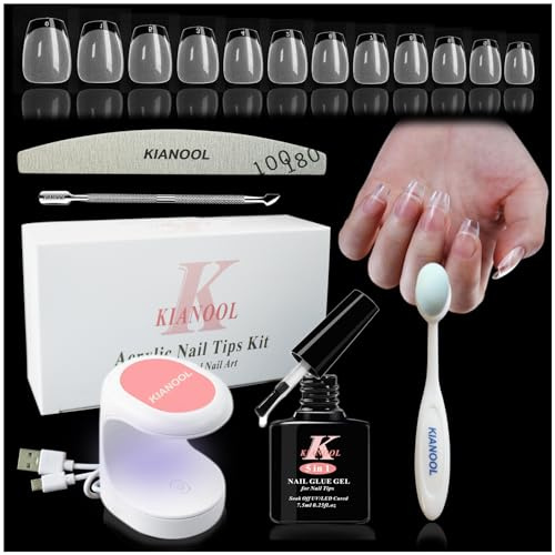 Tip In Gel Per Unghie Finte Corte Set, 552 Pcs Bara Tip Con Mini Lampada UV Kit Gel Completo, Colla Per Unghie 5 in 1, Full Cover Balletto fake nail, Tips Nail Art Kits