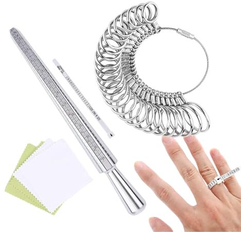 Geonoy Ringgrössenmesser Set - US-Ringgröße - Aluminium Finger Ringmesser für Männer & Frauen um die Ringgröße zu Messen und Ermitteln - Einfach die Ring Größe Berechnen