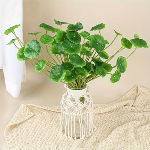 Laelfe 2 Pcs Künstliche Lotusblatt Pflanzen, Kunstpflanze Grünpflanzen Künstlich Artificial Plants für Innen Zuhause Vasen Schlafzimmer Badezimme Wohnzimmer