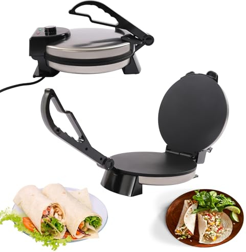 10 Zoll 1800 W Roti Maker, Tortilla Presse, Chapati Maker, Doppelseitige Heizung, Einstellbare Temperatur, Antihaft-Backplatte, Omelette maker, für Omeletts, Pizza, Tacos, Quesadillas, 220 V, 200℃