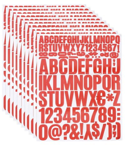 QUARKZMAN 810 Piezas de Pegatinas de Letras de Vinilo, 10 Hojas de 1.5 Pulgadas de Pegatinas Adhesivas Rojas de Alfabeto y Números Lindos para Manualidades, Tarjetas de Regalos
