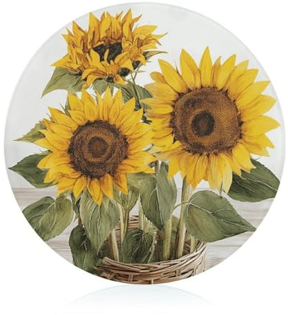 Schneideblock, verführerische Sonnenblumen, Sommer, Glasschneidebretter, runde Schneidematte, tragbare Schneidematten für Küchenzubehör, leicht zu reinigen