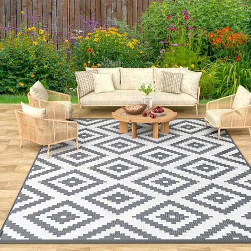 Habaylin Outdoor Rug for Patios Waterproof, Reversible Large Garden Rug, Foldable Outdoor Carpet Mat, Lightweight Plastic Area Patio Rugs for Decking RV Backyard Balcony Camping 120x180 cm
