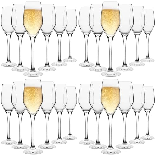 Homiu Glass Champagne Prosecco Flutes | Set of 24 | 230 ML | Reusable Wine Wedding Party Drinking Glasses | Gift Box Set Women, Men, Christmas | Crystal Clear Dishwasher Safe | Napoli Collection